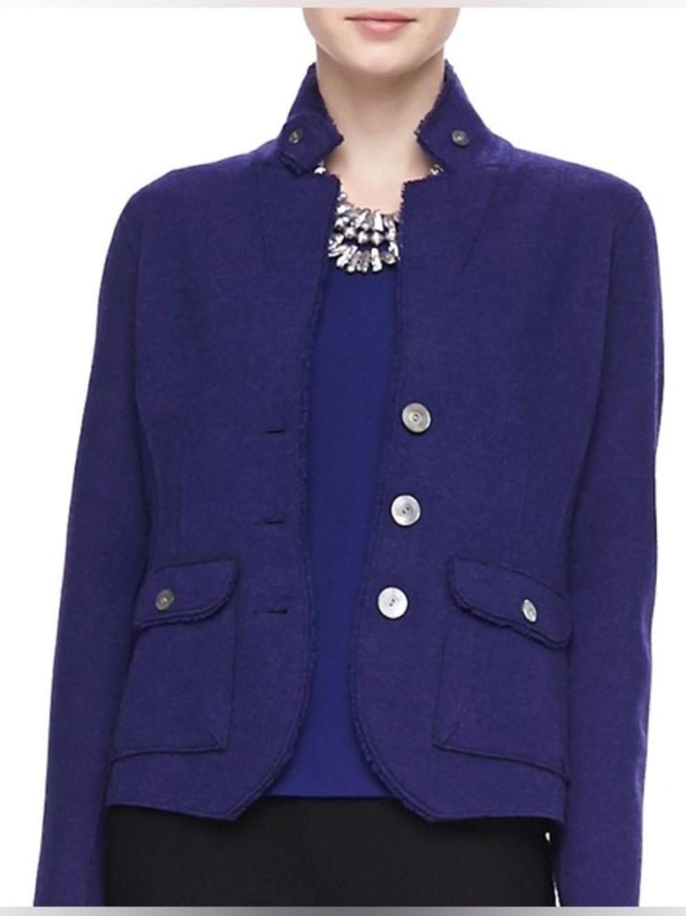 Eileen Fisher Deep Royal Purple Wool Blend Button Jacket 2X Workwear Office Fall